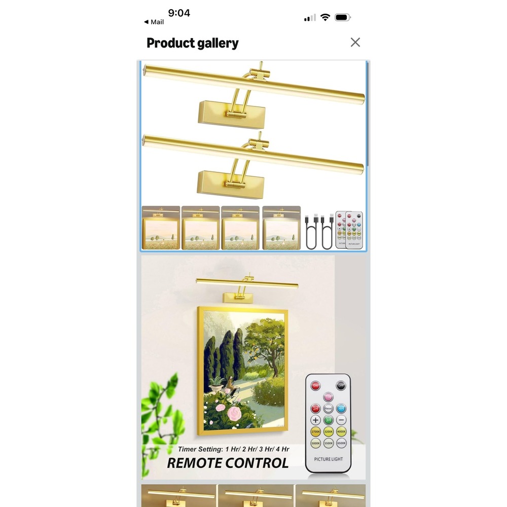 Gold LED Picture Light Wireless Rechargeable Remote Control 16in ZHD-40CM-CW